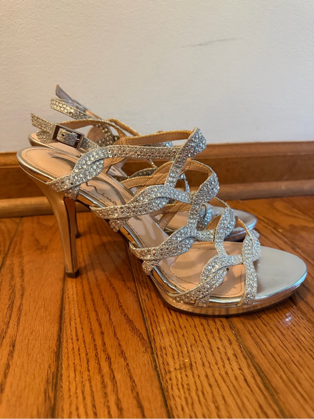 Silver Rhinestone Strappy High Heel Sandals size 8